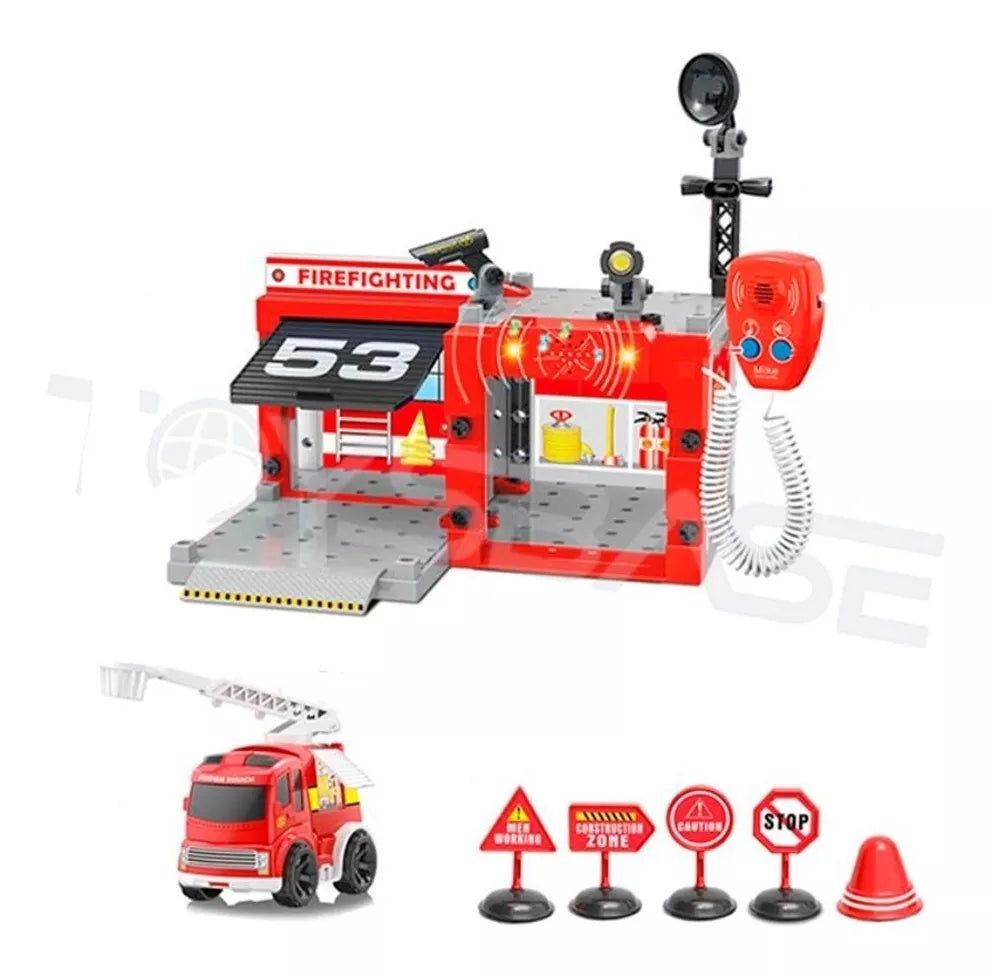 Estacion De Bomberos Armable 67 Pcs Luz