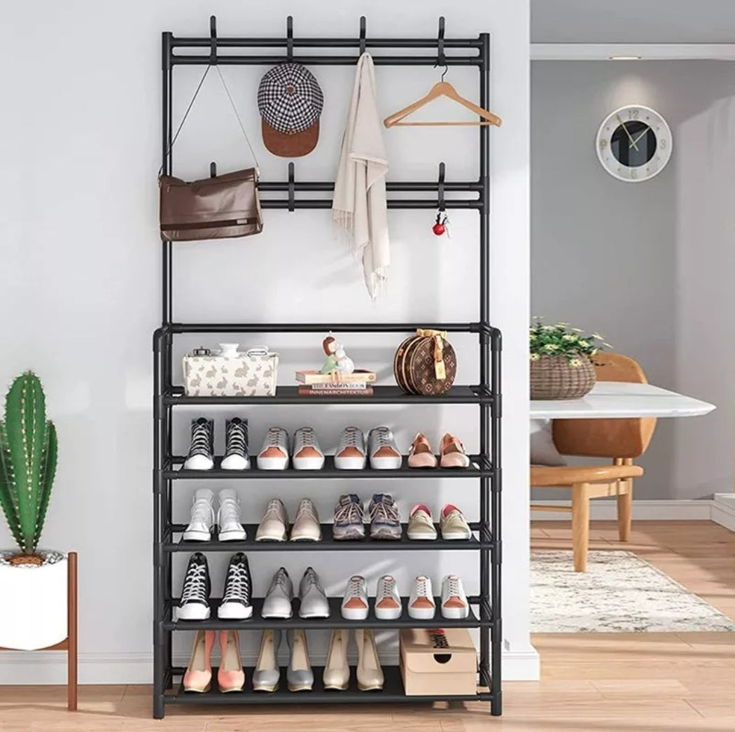 🏡✨ Zapatero 3 en 1 con Perchero y Ganchos – Organización y Estilo en un Solo Mueble