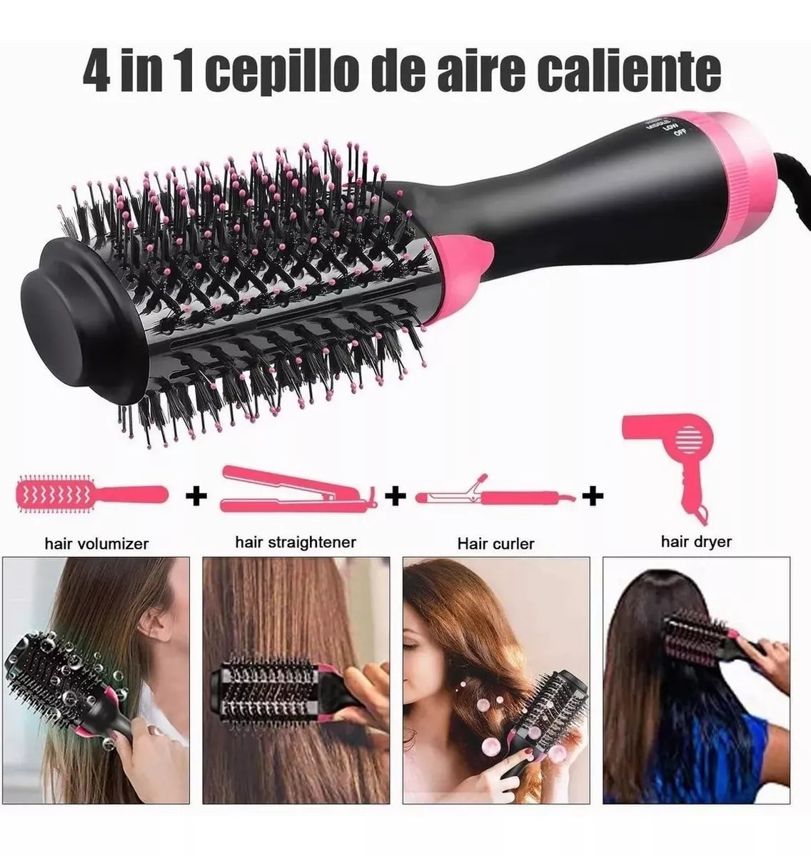 💁‍♀️🔥 Cepillo Peine Secador Voluminizador 3 en 1 – Peina, Seca y Da Volumen en Minutos